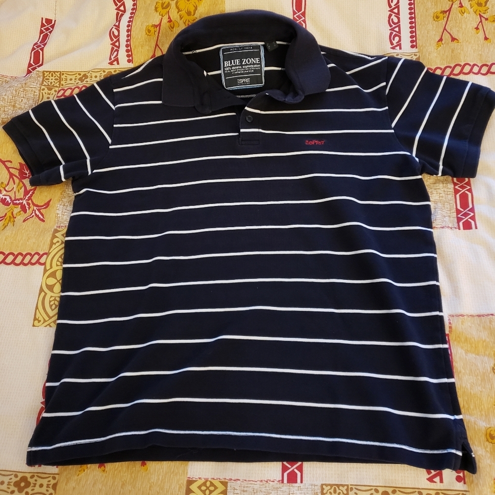 Blk/wht striped esprit polo shirt short sleeved